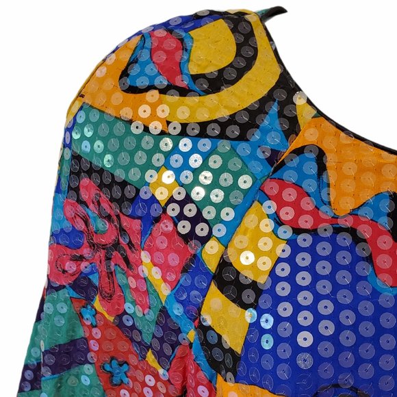 VTG 70s/80s Sequin Party Dress Women's S Colorful Midi Sheath Lined Zip Close - Picture 6 of 10